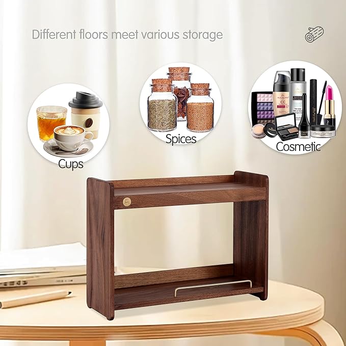 Coffee Mug Holder Wooden Cup Rack Mug Display Shelf Coffee Cup Holder for Countertop With 4 Mug Cups 2 Tier Wood Coffee Mugs Holder for Kitchen Coffee Cup Storage