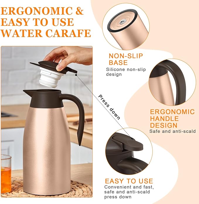 Norme 2 Pcs Thermal Coffee Carafe Insulated Stainless Steel Coffee Carafe for Hot Liquid Vacuum Thermal Pot Creamer Pitcher Dispenser with Brushes Keeping Hot Water Milk(Rose Gold)