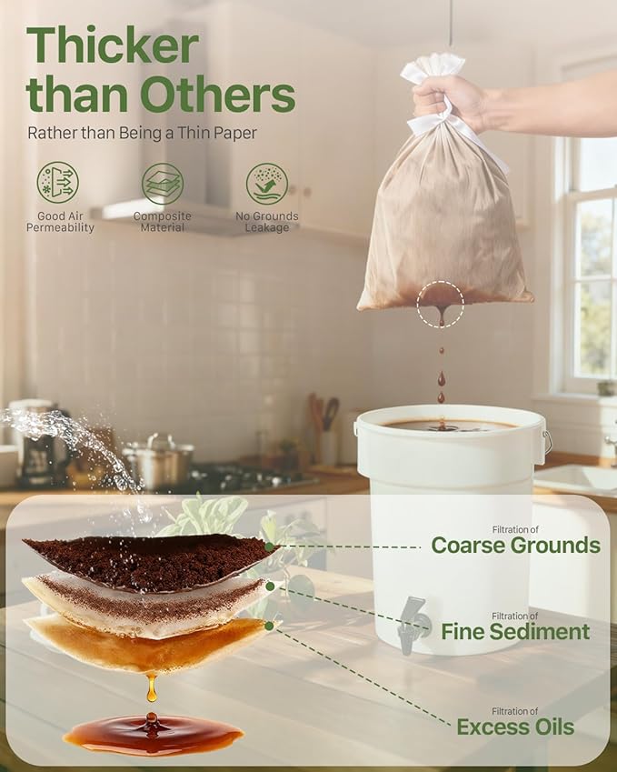 Grasseed Cold Brew Filter Bags for Toddy Commercial Coffee Makers, Commercial Cold Brew Bag with Straps Fits 5 Gallon System, 20" x 20", 25Pack