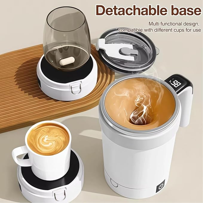 travel coffee mug Equipped with temperature display coffee warmer for desk self stirring coffee mug Rechargeable stainless steel material (white)
