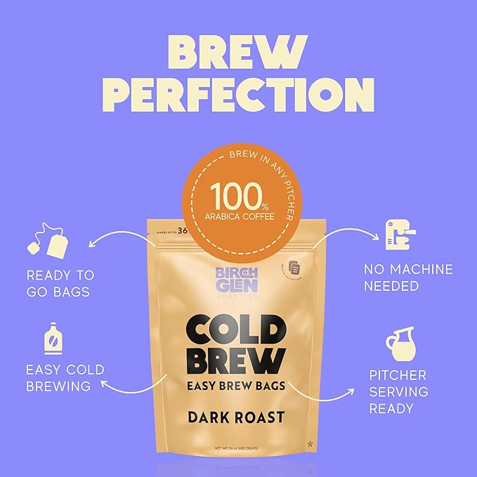 Birch Glen Roasters Cold Brew Coffee Bags - 12 Pack of Coarse Ground Coffee Filter Pitcher Packs for Easy Brewing - 100% Arabica - Yields 6 Pitchers - Hazelnut Flavor