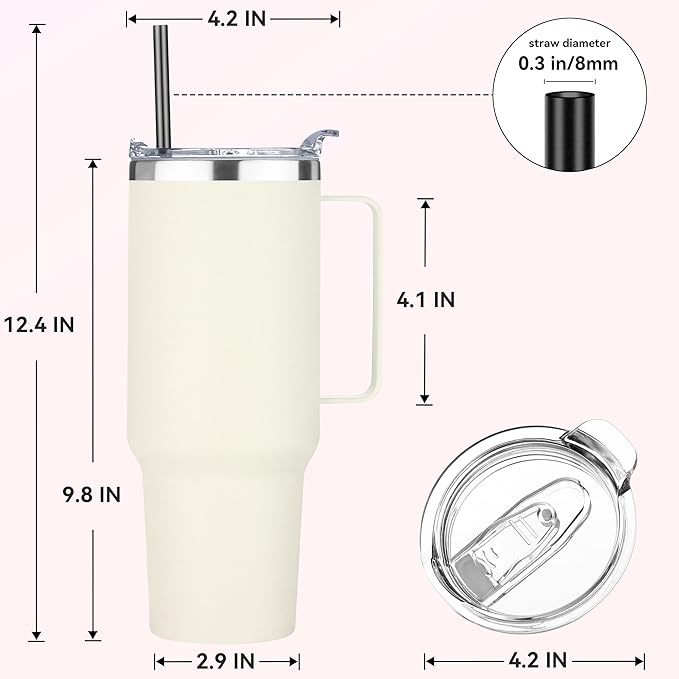 HASLE OUTFITTERS 40 oz Stainless Steel Tumbler with Handle, Vacuum Insulated Tumblers Bulk, Reusable Double Wall Travel Coffee Mug, Durable Powder Coated Water Bottle(Beige, 8)