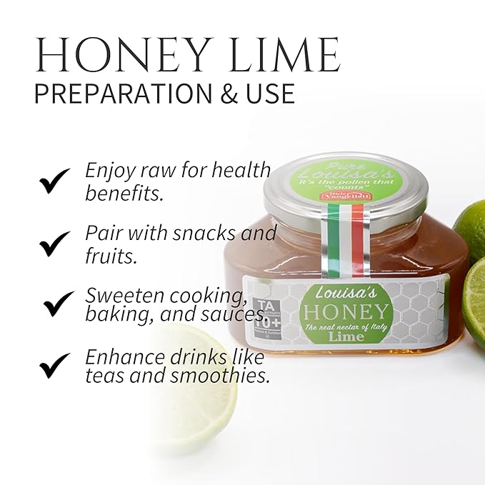 Louisa's Lime Honey | Award-Winning Italian Raw & Pure Honey | TA 10+ (MGO 263+) | 100% Traceable | Sustainably Sourced | GMO, Gluten & Allergen Free | 350g