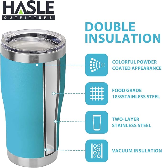 HASLE OUTFITTERS 20 oz Tumbler Bulk, Stainless Steel Tumblers with Lid, Vacuum Insulated Tumbler, Double Wall Powder Coated Cup, coffee mugs, Sky Blue, 6 Pack