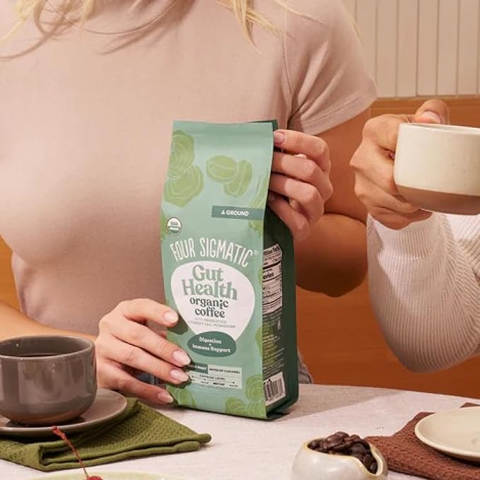 Four Sigmatic Gut Health Organic Ground Coffee | Medium Roast, Immune Boosting Probiotic Mushroom Coffee with Chaga & Turkey Tail for Gut Health & Immune Support | 12oz Bag