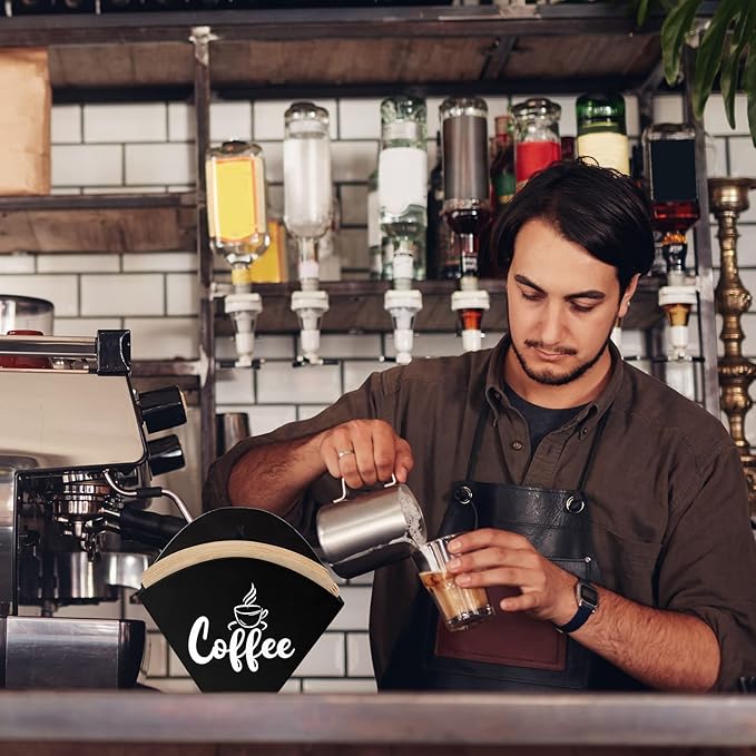 Cone Coffee Filter Holder Farmhouse Filter Storage Container Wall-mount Vintage Paper Holder Coffee Bar Accessories(Black)