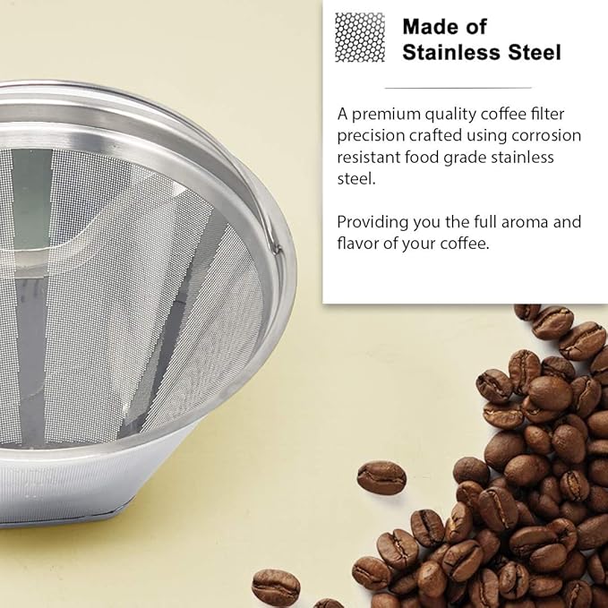 GOLDTONE Stainless Steel Coffee Filter - No.4 Cone Style Permanent Metal Reusable Coffee Filter for Cuisinart Coffee Makers - Includes Scoop and Brush
