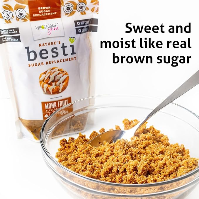 Wholesome Yum Besti Natural Brown Sugar Substitute - Keto Brown Monk Fruit Sweetener Blend With Allulose (No Erythritol) - Non GMO, Zero Carb, Zero Calorie, Sugar Free, No Aftertaste (12 oz)
