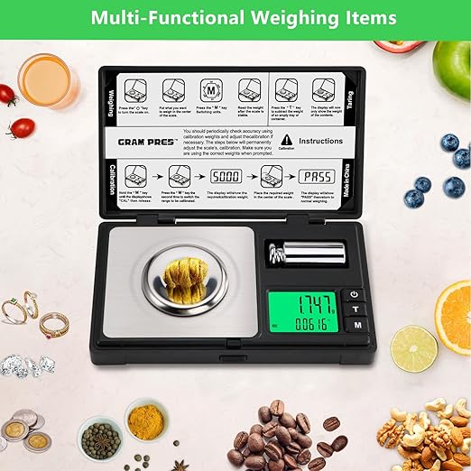 High Precision Milligram Scale,50g/0.001g Digital Mini Pocket Gram Scale,Mg Scale for Weighing Powders,Jewelry, Medicine, Gem, Reloading, with Cal Weight, Tweezer ，Tray and Scoop