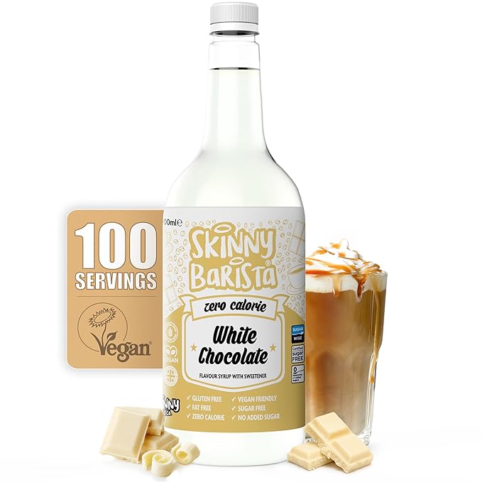 Skinny Food Co White Chocolate Syrup Zero Calorie 35 Fl Oz - Sugar Free Coffee Syrups for Tea, Hot Chocolate, Baking, Protein Drinks - Vegan, Gluten-Free & Fat-Free - Syrups For Coffee Drinks