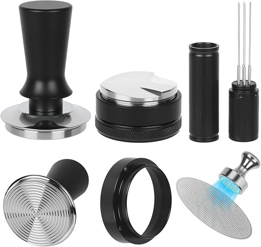 51mm Espresso Accessories Kit – Spring-Loaded Espresso Tamper, WDT Tool, Coffee Distributor, Magnetic Dosing Funnel, Puck Screen with Remover – Premium Stainless Steel & Aluminum Espresso Tools