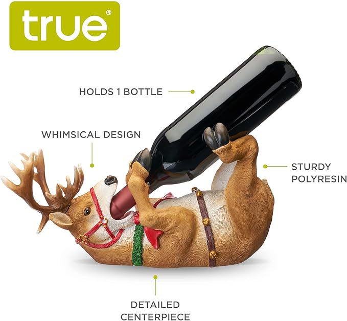True Reindeer Polyresin Wine Bottle Holder - Table Top and Counter Wine Rack, Animal Home Decor, Set of 1, Brown, Holds 1 Standard Wine Bottle