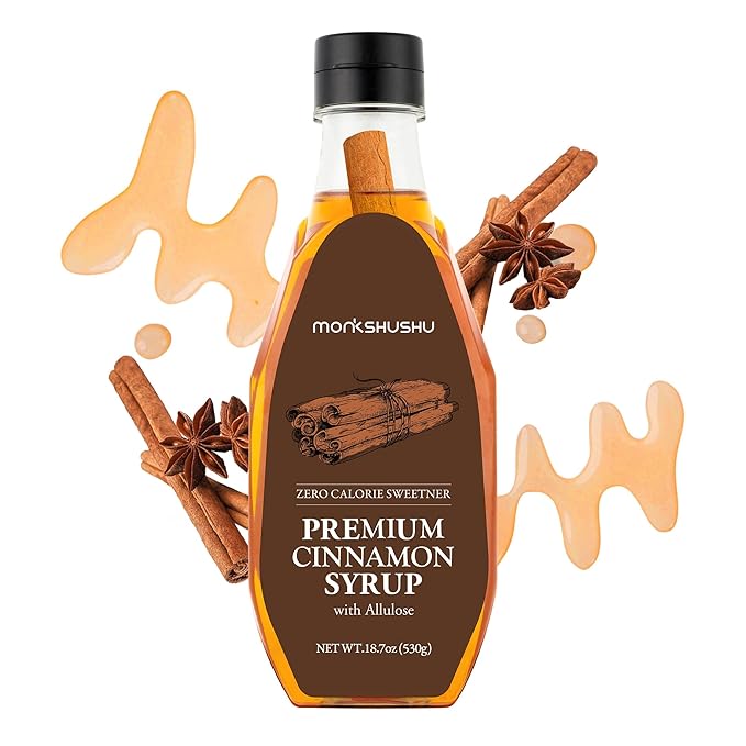 MONKSHUSHU Premium Cinnamon Allulose Syrup 18.7 Fl Oz - Liquid Sweetener for coffee and other drinks - Keto Diet, Vegan, Diabetes-Safe - Zero Calorie Sugar Substitute - Monk Fruit - Gluten Free