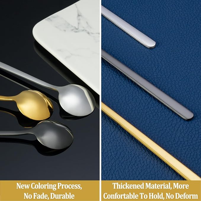 12 Pcs Teaspoons Set, 6.7 Inch Black Tea Spoons Long Handle, Black Small Teaspoons, Food Grade Stainless Steel Spoons, Long Spoon for Stirring, Metal Espresso Spoon