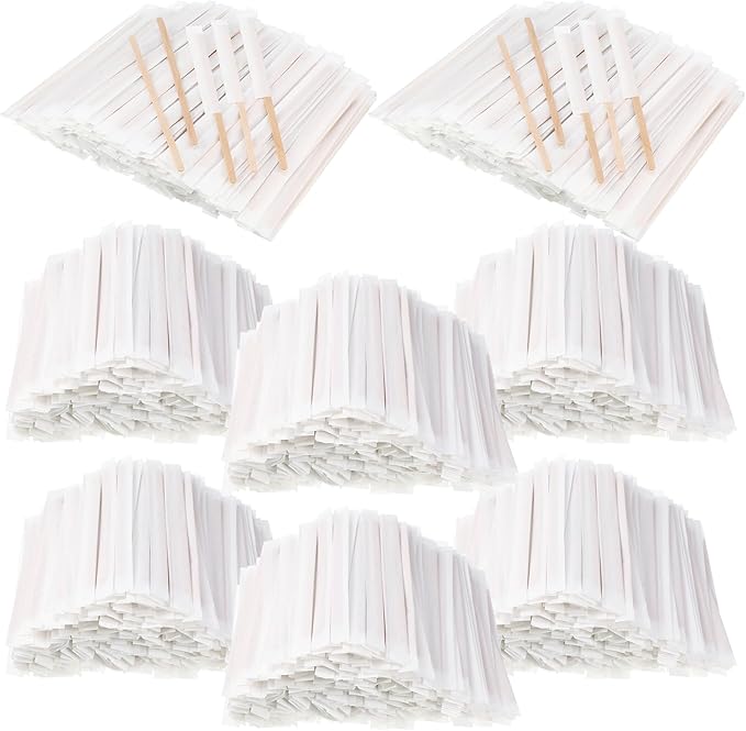 3000 Pcs Individually Wrapped Wooden Coffee Stirrers, Disposable Coffee Stir Sticks Round End Sticks Bulk Wood Stirrers for Cocktail Hot Drinks Restaurant Bar Home Office (7.5 Inch)