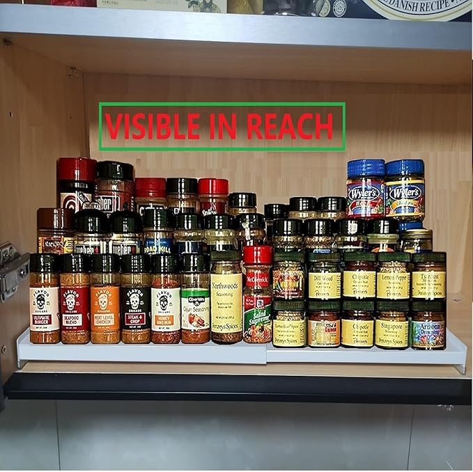 Spice Rack Organizer for Cabinet, 3 Tier Expandable Spices Storage, Great for Kitchen Cabinets, Cupboard,Pantry and Countertop More 1 Pack/White
