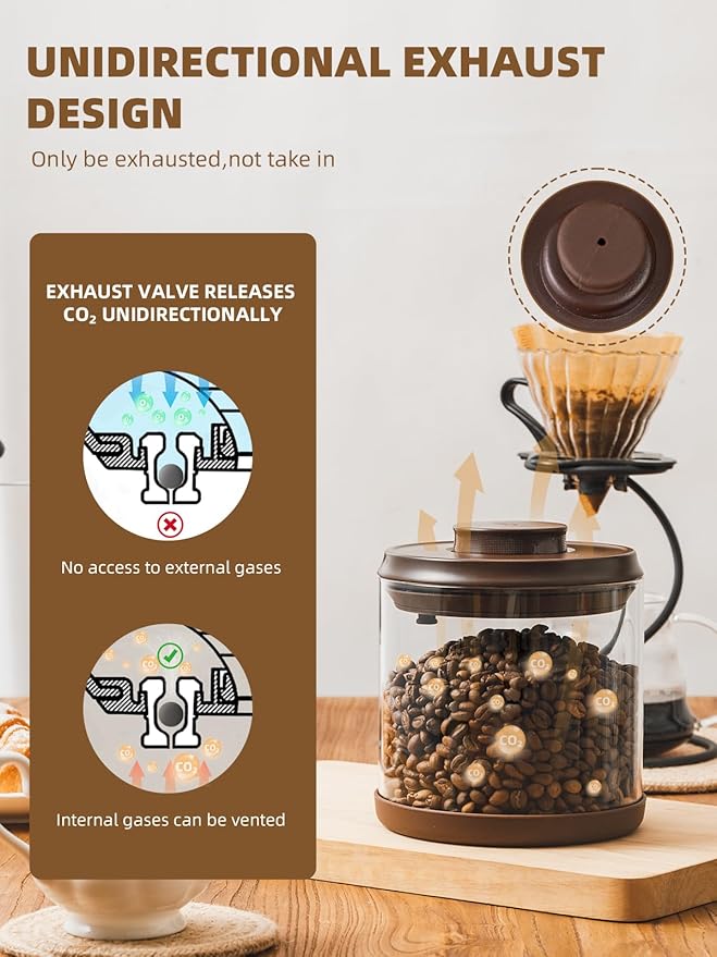 Coffee Canister, 2000ml Borosilicate Glass Airtight Coffee Containers for Ground Coffee with CO2-Release Valve - Large, 24 oz