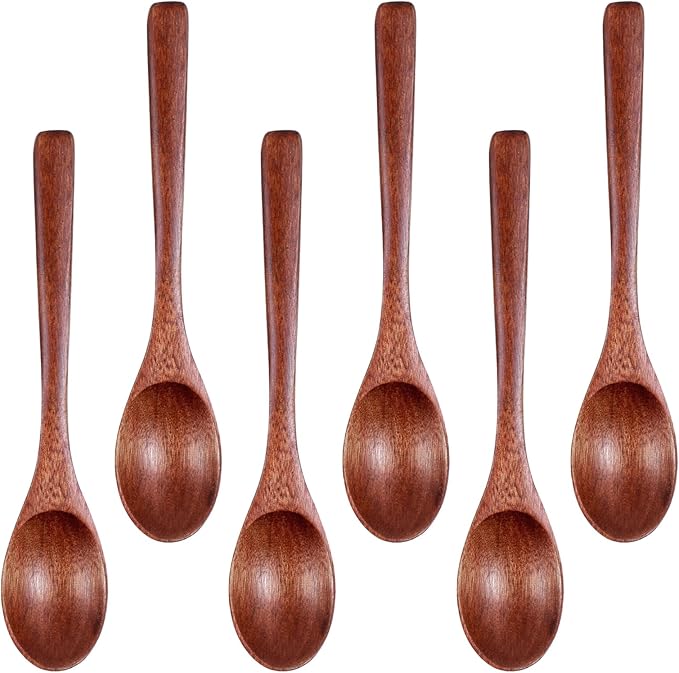 6 Pcs Small Wooden Spoons, 6.3 Inch Honey Spoon, Small Wooden Utensils for Eating Serving Table Spoon Wood Utensil Set for Home Kitchen Cooking, Stirring, Soup, Coffee, Tea, Dessert, Cereal
