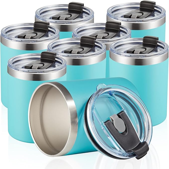 MEWAY 12oz/8Pack Insulated Stainless Steel Reusable Mug, Double Wall Durable Coffee Cup, Powder Coat, For Coffee, Beer, Home, Office (Light Green, 8 Pack)