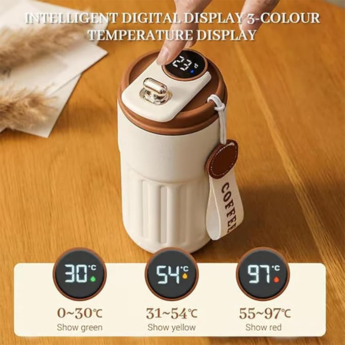 450ml Stainless Steel Travel Mug with Temperature Display - Vacuum Insulated Bottle, Stainless Steel Insulated Cup, Portable Coffee Bottle Cap, Coffee Cup Smart Travel Mug (Silver)