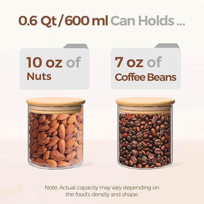 ComSaf 0.6 Qt Glass Food Storage Jars Set of 9, Clear Glass Storage Containers with Lids, Pantry Organization Jar, Spice, Blooming Tea, Oat, Coffee and Sugar Container, Small Canister Set for Kitchen