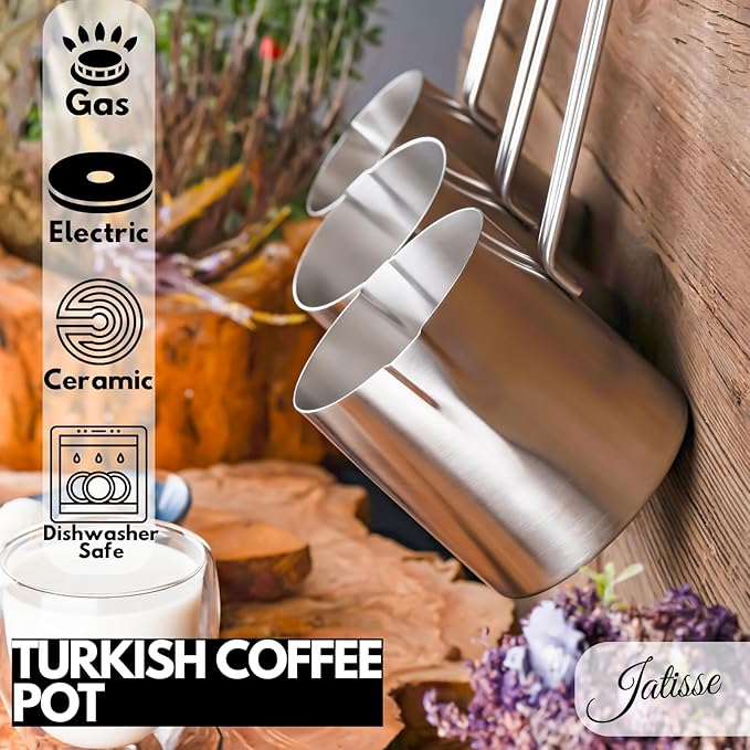 Turkish Coffee Pot Stainless Steel Cezve 16.90 fl oz – Small Milk Warmer Briki for Stove – Coffee Boiler & Arabic Greek Coffee Maker – Heat Resistant Handle