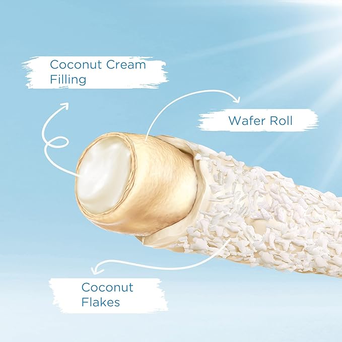 Snack Break Coconut Wafer Rolls, Rolled Wafer Cookies, Coconut Coated Delicious Snack, Individually Wrapped, Crunchy Sticks for On-the-Go, Coffee, Tea, Pack of 24