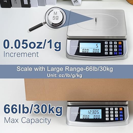 110lb Food Scale, Commercial Kitchen Scale with Price Computing, Plug-in Usable, 0.05oz/1g, 304 Stainless Steel, for Cooking, Vegetables, Farm, Industry, Counting. LC300 Silver