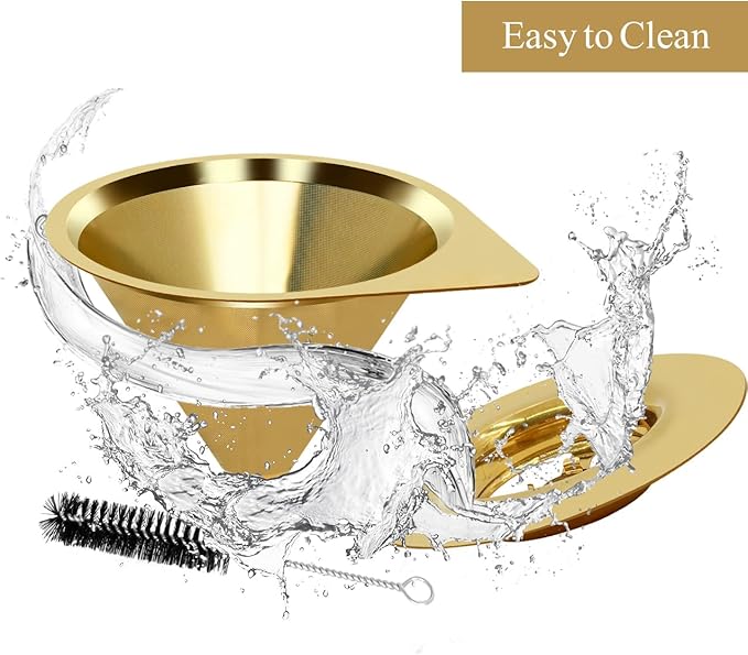 LHS Pour Over Coffee Dripper Reusable Coffee Filter Paperless Coffee Filter Stainless Steel Pour Over Coffee Maker Cone Coffee Dripper for 1-2 Cup,Gold