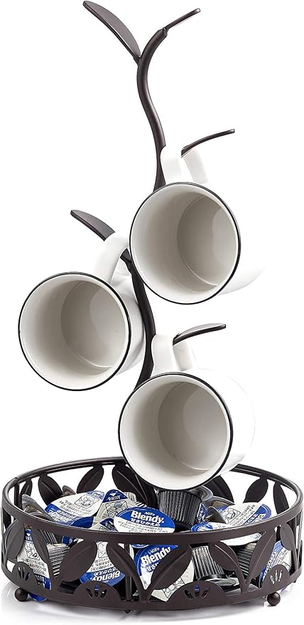 Mug Holder, Countertop Mug Tree, Coffee Mugs & Tea Cup Storage Rack, Coffee Mugs and Tea Cups Storage Rack with Small Storage Area, Black