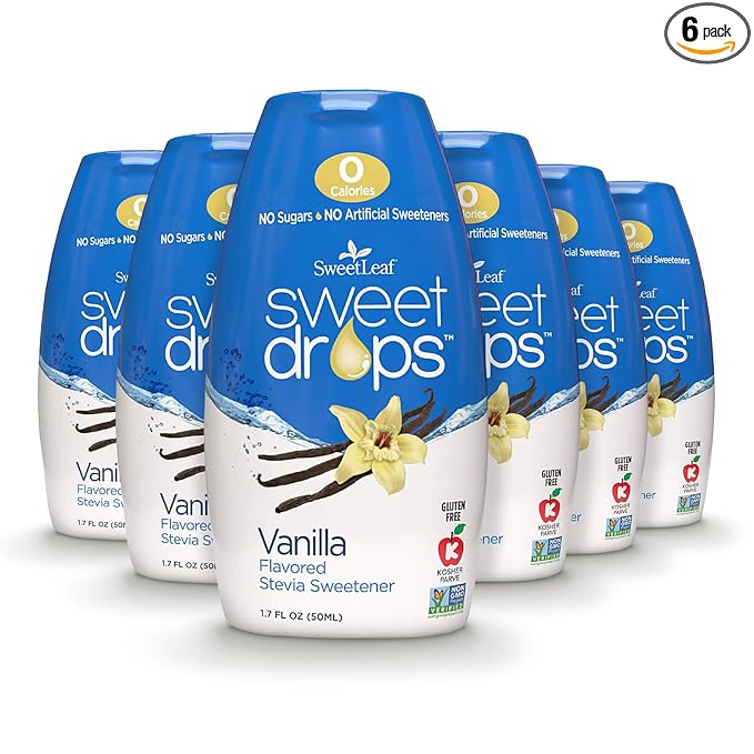 SweetLeaf Sweet Drops Vanilla Stevia Liquid Sweetener - Flavor Foods, Keto Coffee with Sugar Free, 0 Calorie, Non-Glycemic Response SweetLeaf Stevia Drops, 1.7 Fl Oz Ea (Pack of 6)
