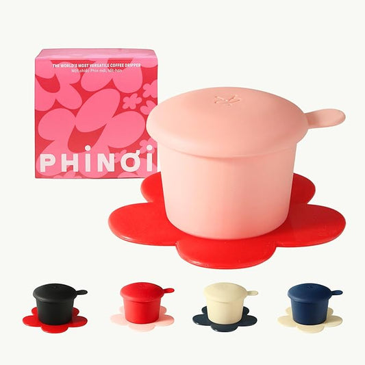 – Vietnamese Coffee Dripper – MIX COLORS – Pour Over Coffee Maker with Flower Design – Reusable Coffee Filter for Sustainable Brewing (Pink + Red)