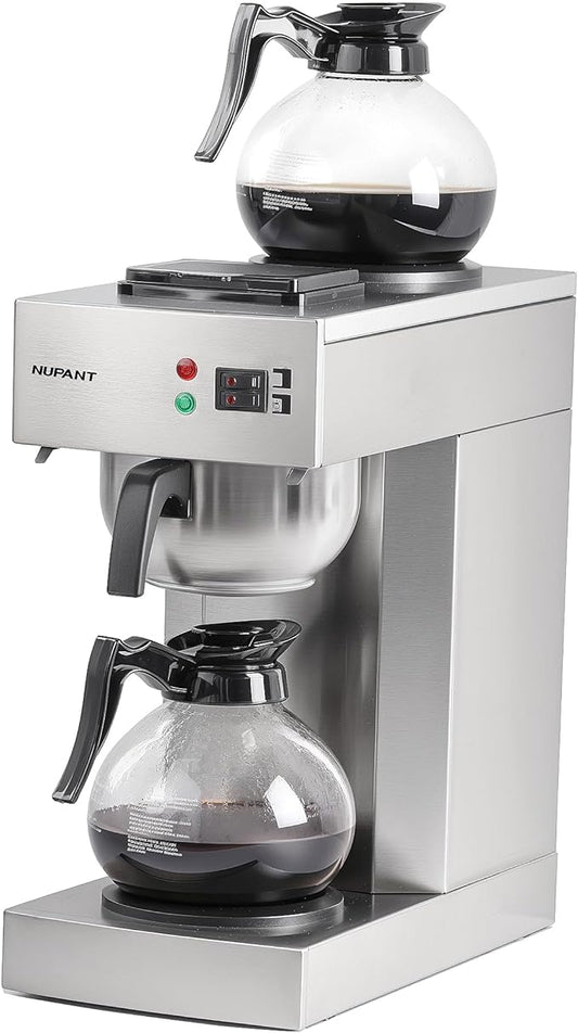 12-Cup Coffee Maker 1.8L Commercial Drip Coffee Maker Pour Over Coffee Machines with 2 Glass Carafes and 2 Warmers Plate Stainless Steel Coffee Brewer for Cofe Bar and Restaurant
