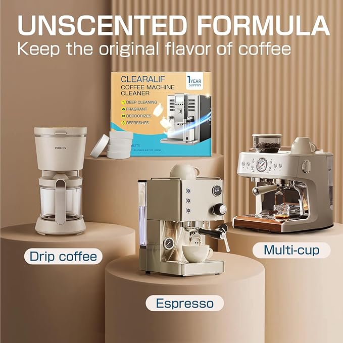 CLEARALIF Coffee Machine Cleaner Descaler Tablets, 24 Count, Unscented, Coffee Machine Descale Works With All Coffee Makers