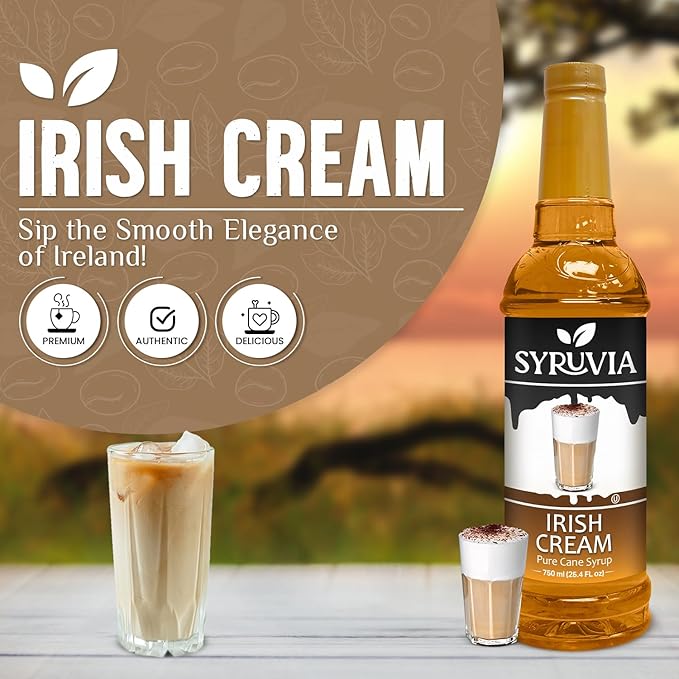Syruvia Coffee Syrup, Irish Cream Flavored Syrup for Drinks, Lattes, and Desserts – 25.4 fl oz