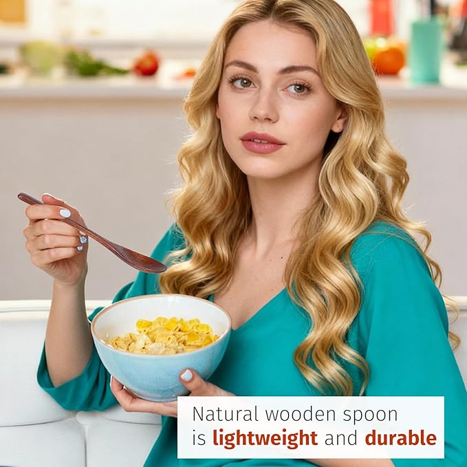 6 Pcs Small Wooden Spoons, 6.3 Inch Honey Spoon, Small Wooden Utensils for Eating Serving Table Spoon Wood Utensil Set for Home Kitchen Cooking, Stirring, Soup, Coffee, Tea, Dessert, Cereal