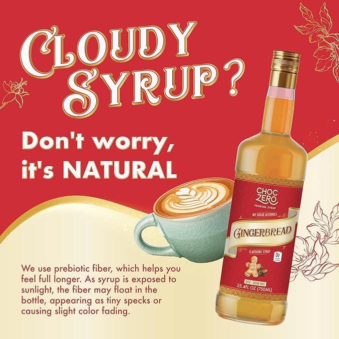 ChocZero Sugar Free Coffee Syrup, Gingerbread Flavor, Simple Syrup Drink Mix, Gingerbread Latte, Protein Shakes & Baking, Gluten Free, All Natural, 25.4 Ounces Bottle (Pack of 1)