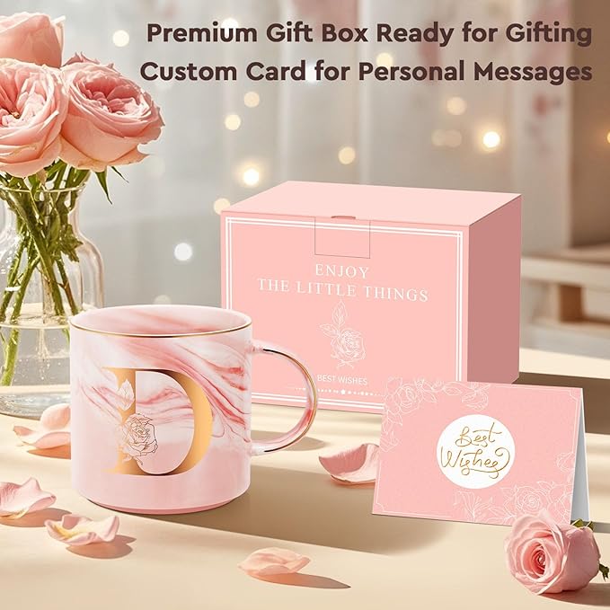 Personalized Gifts for Women Coffee Mug, Initial Customized Gift Monogrammed A-Z Coffee Mug 12 OZ, Christmas Anniversary Birthday Gifts for Women Mom Grandma Friend Sister Wife(D)