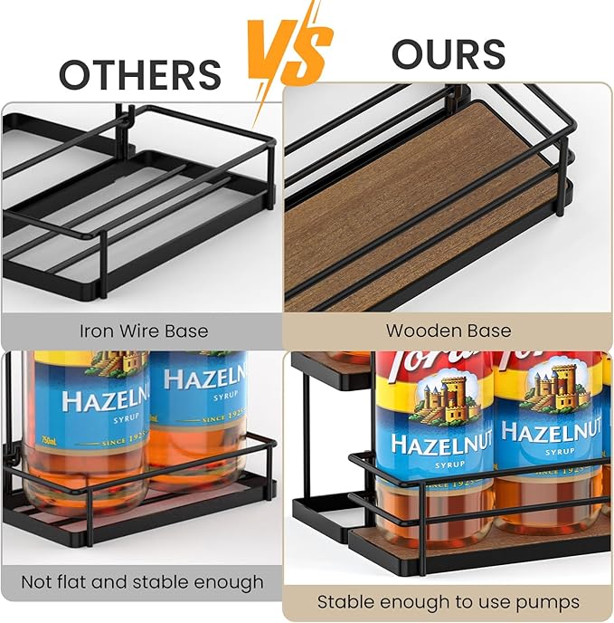 THYGIFTREE Coffee Syrup Rack Organizer 8 Bottle Syrup Holder Stand 2-Tier Syrup Storage Shelves Wine Rack for Kitchen Coffee Bar Station