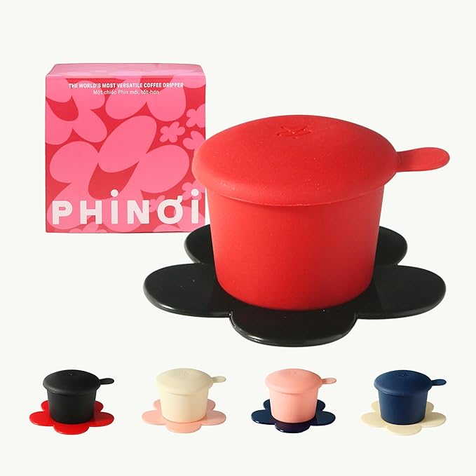 – Vietnamese Coffee Dripper – MIX COLORS – Pour Over Coffee Maker with Flower Design – Reusable Coffee Filter for Sustainable Brewing (Red + Black)