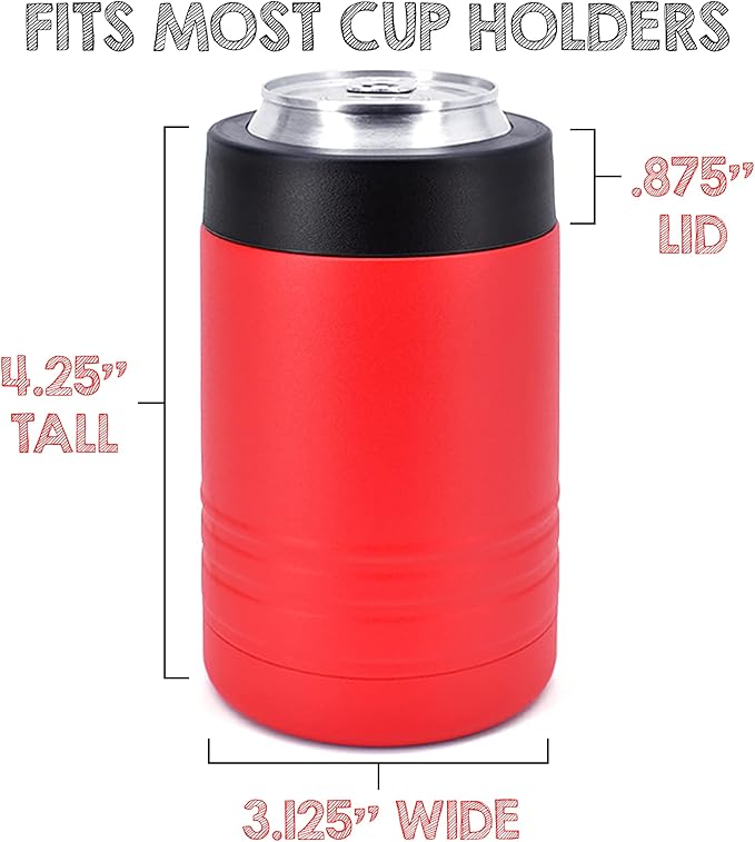 Clear Water Home Goods - 12 oz Stainless Steel Double Wall Vacuum Insulated Can or Bottle Beverage Cooler - Powder Coated Red - 6 Pack