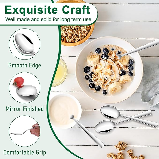 TeamFar Teaspoon Set of 6, 6.7 Inch Stainless Steel Mini Tea Spoons, Small Spoon Silverware for Coffee Tea Soup Dessert, Non-Toxic & Heavy Duty, Mirror Polished & Dishwasher Safe