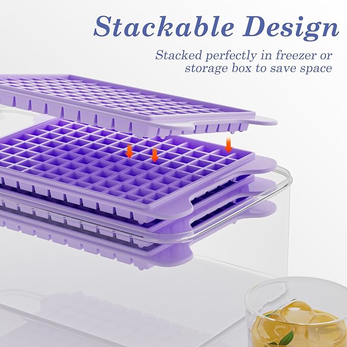 Mini Ice Cube Tray for Freezer: GGUW Nugget Ice Cube Tray with Bin - Crushed Ice Tray Making 4×108 PCS Icecube - Easy Release Iced Maker Trays