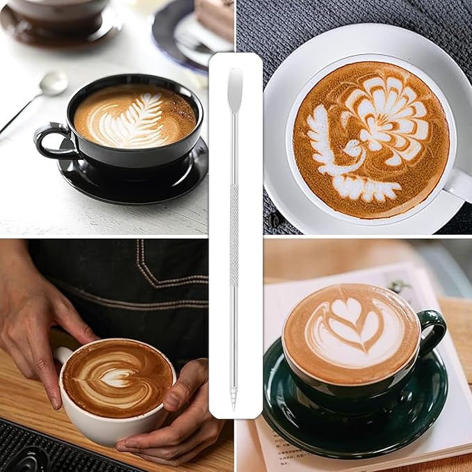 4 Barista 304 stainless steel decorative latte art pens and fancy coffee tools, suitable for baristas in coffee bars to create creative designs and decorations
