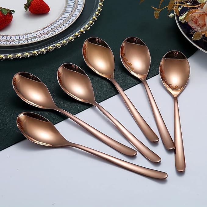 Copper Dinner Spoons 6 Piece, 8.1'' Stainless Steel Tablespoons, Soup Spoons, Dessert Spoons, Spoons Silverware for Home, Kitchen or Restauran,Dishwasher Safe