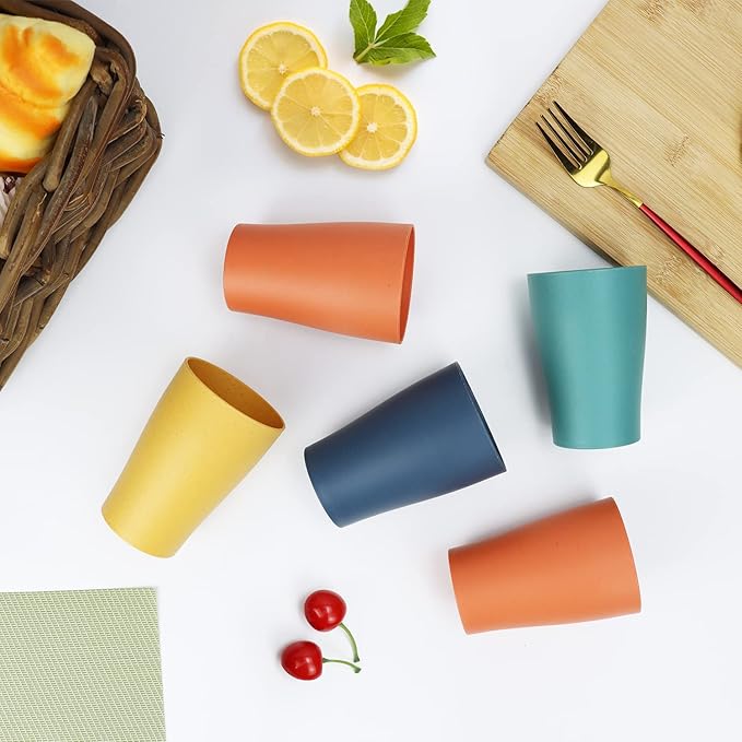 Homienly Wheat Straw Cups Small Plastic Cups Set of 8 Unbreakable Drinking Cup for Kids Reusable Dishwasher Safe Water Glasses Unbreakable Cup for Kitchen, Party, Outdoor (8 OZ, Small Size)