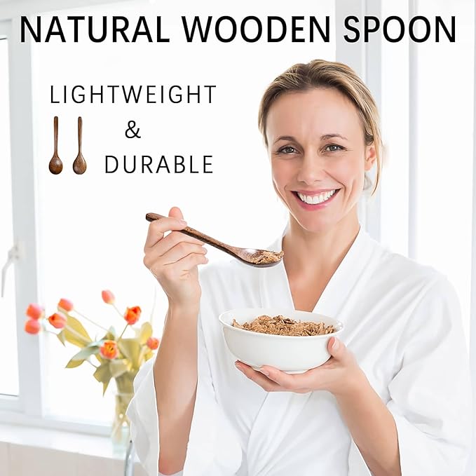 7 PCS Wooden Spoons for Eating, 7 inch Wooden Honey Spoons for Tea, Wood Teaspoons for Stirring Coffee, Padauk Wood Table Spoon for Cooking, Small Serving Spoon for Soup, Desserts & Cereal