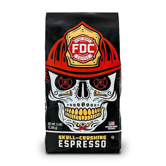 Fire Department Coffee - Gives Back to Firefighters - Full-Bodied & Bold Skull Crushing Espresso Coffee Beans - Roasted in the USA - Premium Espresso Beans - Veteran Owned - Bulk 5 LB