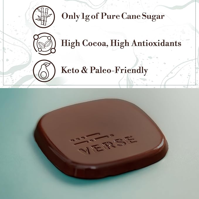 Verse Dark Chocolate Squares Variety Pack - Original and Mint w/ 1g Cane Sugar, High Cacao - Premium Dark Chocolates - Individually Wrapped Chocolate Squares (9 Count, 2 Pack)