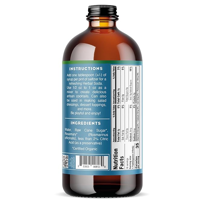 Bluestem Botanicals Organic Rosemary Simple Syrup, 8 oz, Cocktail and Mocktail Mixer for Drinks, Non-Alcoholic